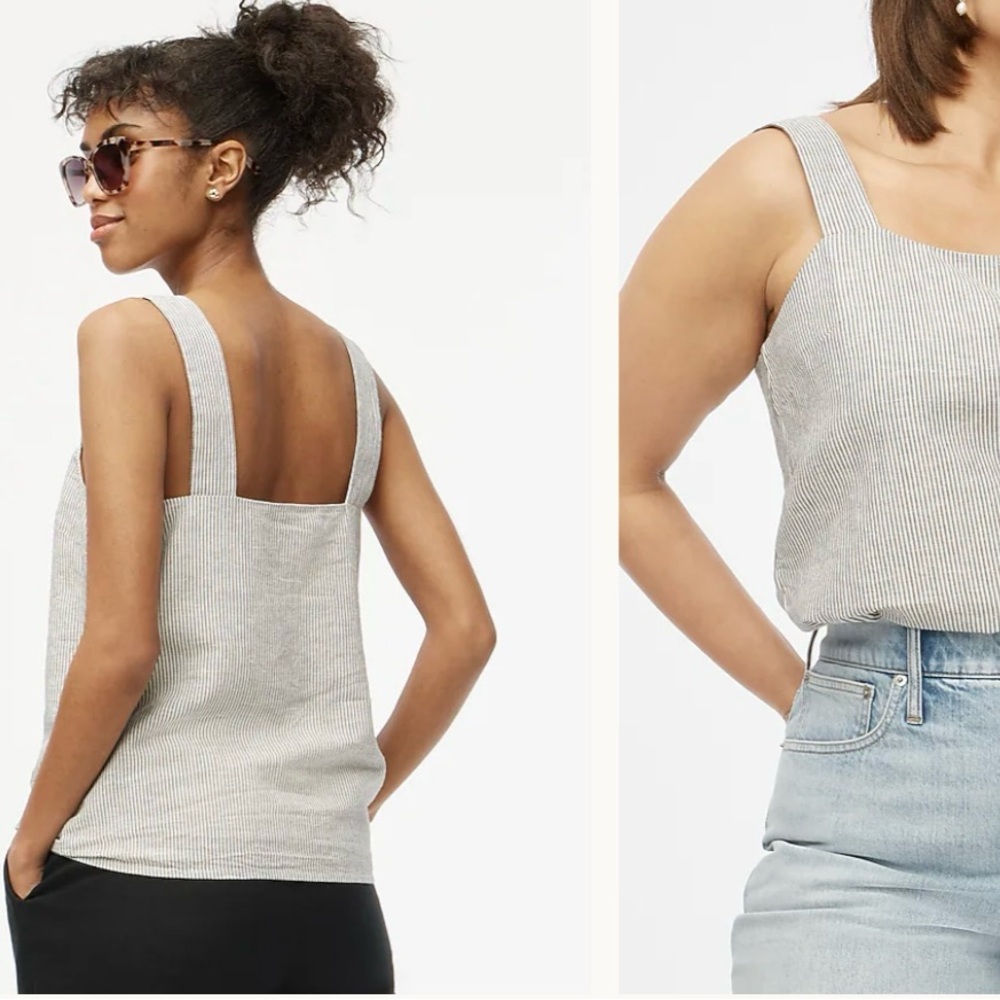 J. Crew Striped Linen-Blend Squareneck Tank Top